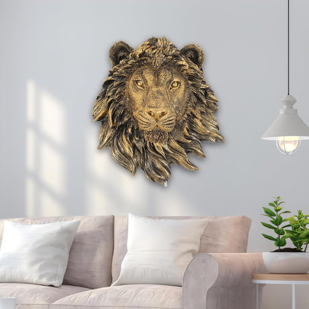 Resin Lion Head Art Ornament 9.04x7.86x3.73 in